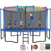 YORIN Trampoline 16FT with Enclosure Net for Adults/Kids, 1500LBS Outdoor Trampoline with Basketball Hoop, LED Light, Recreational Heavy Duty Backyard Round Trampoline with Wind Stake
