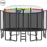 YORIN Trampoline, 16FT Trampoline for 8-9 Kids Adults with Enclosure, 1500LBS Outdoor Trampoline with Basketball Hoop, Sprinkler, Light, Socks, Ladder, Galvanized Anti-Rust Coating Trampoline