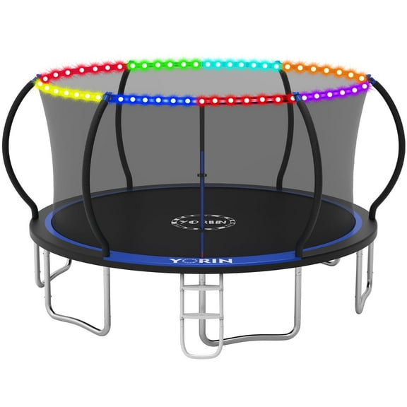 YORIN Trampoline for 8-9 Kids, 16 FT 14FT 10FT 12FT Trampoline for Adults with Enclosure Net, Ladder, Light, 1500LBS Weight Capacity Outdoor Round Recreational Trampoline, Heavy Duty Trampoline