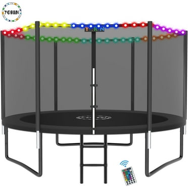 YORIN Trampoline for 2-3 Kids, 8 FT 10FT 12FT 14FT Trampoline for Adults with Enclosure Net, Ladder, Light, 800LBS Weight Capacity Outdoor Round Recreational Trampoline, Heavy Duty Trampoline