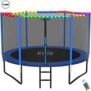 YORIN Trampoline for 2-3 Kids, 8FT 10FT 14FT 12FT Trampoline for Adults with Enclosure Net, Ladder, Light, 800LBS Weight Capacity Outdoor Round Recreational Trampoline, Heavy Duty Trampoline