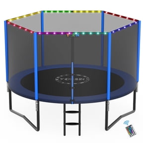 YORIN Trampoline for 2-3 Kids, 8FT 10FT 14FT 12FT Trampoline for Adults with Enclosure Net, Ladder, Light, 800LBS Weight Capacity Outdoor Round Recreational Trampoline, Heavy Duty Trampoline