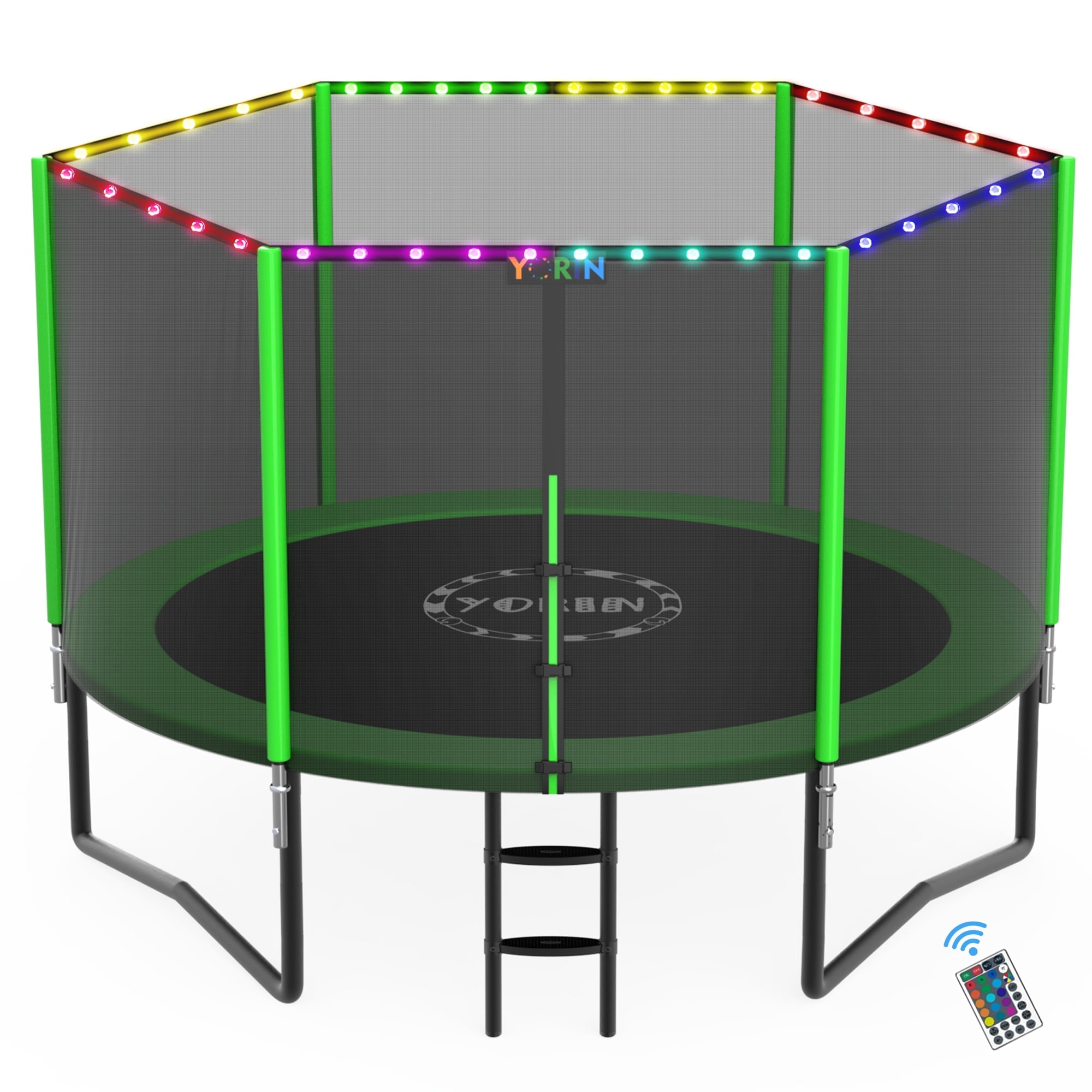 YORIN Trampoline for 2-3 Kids, 8 FT Trampoline for Adults with Enclosure Net, Ladder, Light, 800LBS Weight Capacity Outdoor Round Recreational Trampoline, Heavy Duty Trampoline