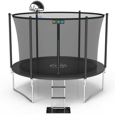 YORIN Trampoline for 2-3 Kids, 8FT 10FT Trampoline for Adults with Enclosure Net, Basketball Hoop, Non-slip Mat, Ladder, 800LBS Outdoor Recreational Trampoline, Heavy Duty Trampoline