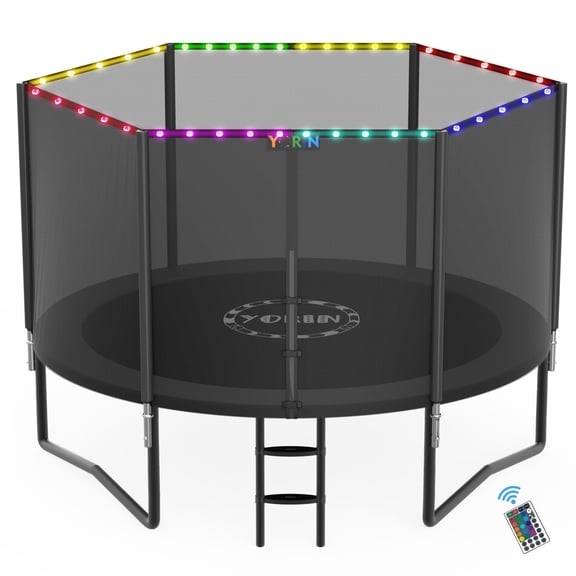 YORIN Trampoline for 3-4 Kids, 10 FT 8 FT Trampoline for Adults with Enclosure Net, Ladder, 1000LBS Weight Capacity Outdoor Round Recreational Trampoline, Heavy Duty Upgrade Trampoline