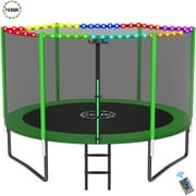 YORIN Trampoline for 3-4 Kids, 10 FT 8 FT Trampoline for Adults with Enclosure Net, Ladder, 1000LBS Weight Capacity Outdoor Round Recreational Trampoline, Heavy Duty Upgrade Trampoline