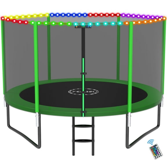 YORIN Trampoline for 3-4 Kids, 10 FT 8 FT Trampoline for Adults with Enclosure Net, Ladder, 1000LBS Weight Capacity Outdoor Round Recreational Trampoline, Heavy Duty Upgrade Trampoline
