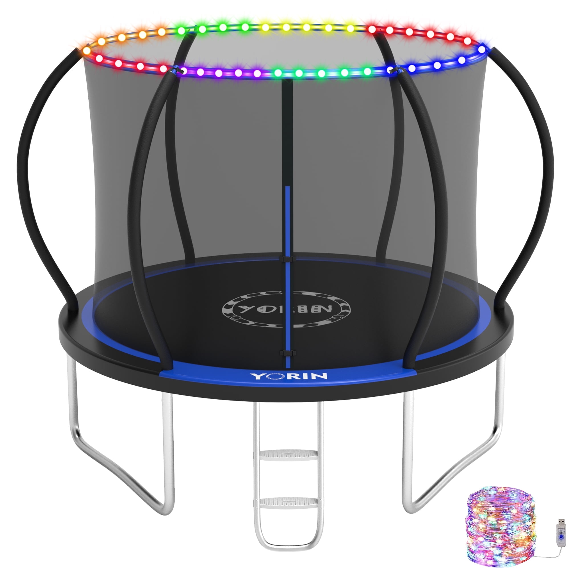 YORIN Trampoline for 3-4 Kids, 10FT 16FT 12FT 14FT Trampoline for Adults with Enclosure Net, Ladder, Light, 1000LBS Weight Capacity Outdoor Round Recreational Trampoline, Heavy Duty Trampoline