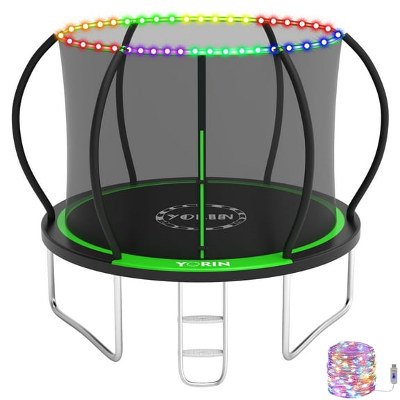 YORIN Trampoline for 3-4 Kids, 10FT 16FT 12FT 14FT Trampoline for Adults with Enclosure Net, Ladder, Light, 1000LBS Weight Capacity Outdoor Round Recreational Trampoline, Heavy Duty Trampoline