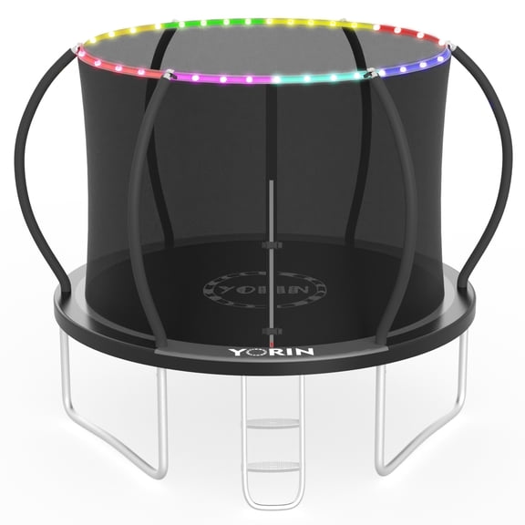 YORIN Trampoline for 3-4 Kids, 10FT 16FT 12FT 14FT Trampoline for Adults with Enclosure Net, Ladder, Light, 1000LBS Weight Capacity Outdoor Round Recreational Trampoline, Heavy Duty Trampoline