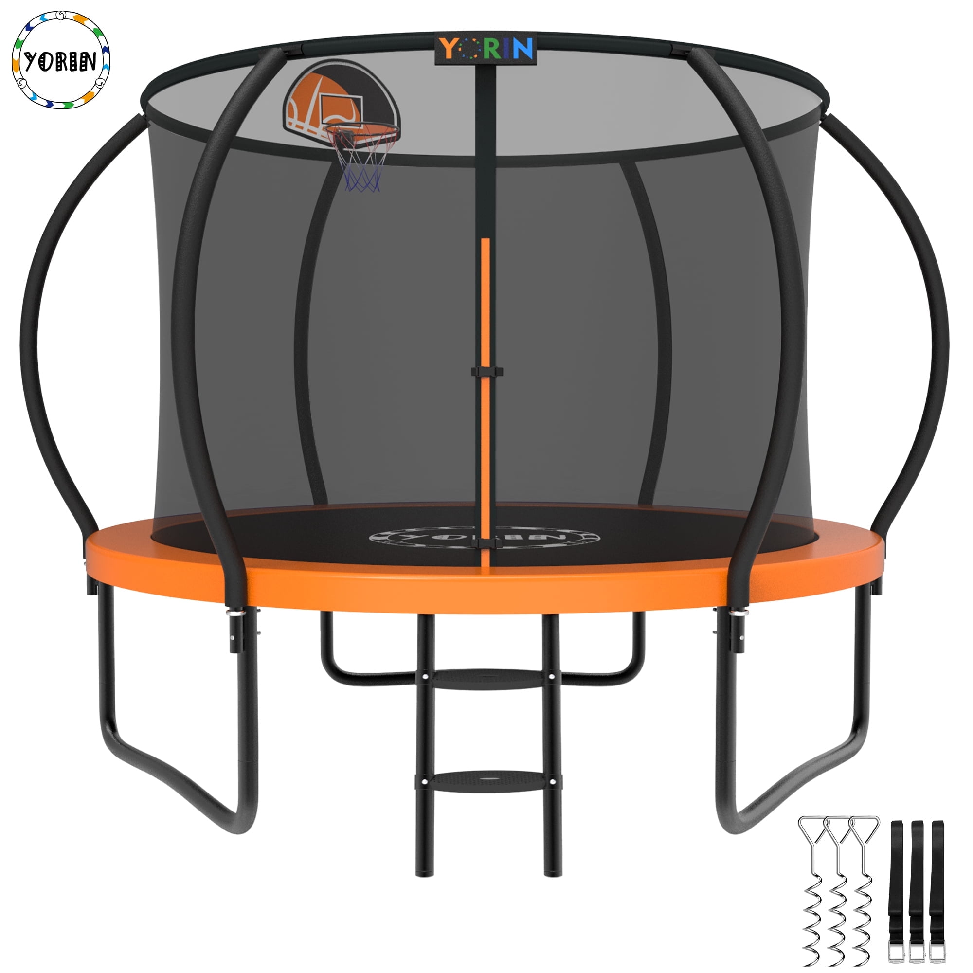 YORIN Trampoline for 3-4 Kids, 10FT Trampoline for Adults with Enclosure Net, Basketball Hoop, Ladder, 1000LBS Weight Capacity Outdoor Recreational Trampoline, Heavy Duty Trampoline