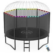 YORIN 10FT 8FT 12FT 14FT Trampoline with Enclusore Net, Sprinkler & LED Lights, 1000LBS Capacity Outdoor Trampoline for 3-4 Kids, Safety Enclosure Net, Ladder, 