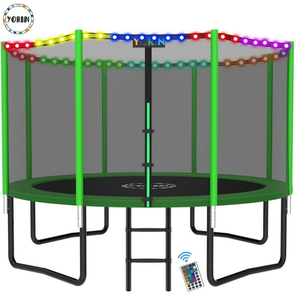 YORIN Trampoline for 4-5 Kids, 12FT 16FT 10FT 14FT Trampoline for Adults with Enclosure Net, Ladder, Light, 1200LBS Weight Capacity Outdoor Round Recreational Trampoline, Heavy Duty Trampoline