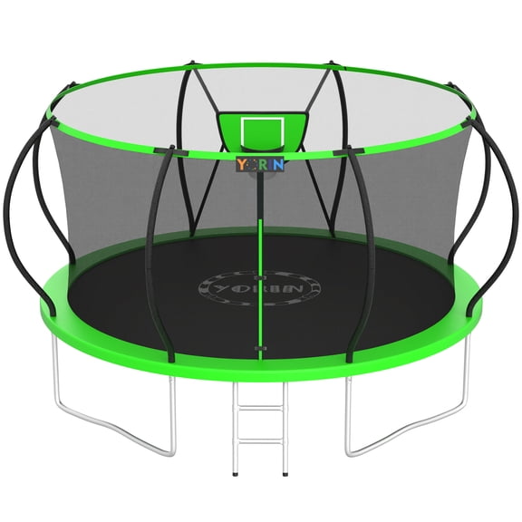 YORIN Trampolines Outdoor, 1200LBS 12FT Trampoline for Kids and Adults, Backyard Heavy Duty Trampoline with Enclosure Net, Basketball Hoop, Ladder, Birthday Gift