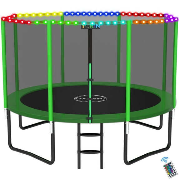YORIN Trampoline for 5-6 Kids, 12FT 14FT 10FT 8FT Trampoline for Adults with Enclosure Net, Ladder, 1200LBS Weight Capacity Outdoor Round Recreational Trampoline, Heavy Duty Upgrade Trampoline