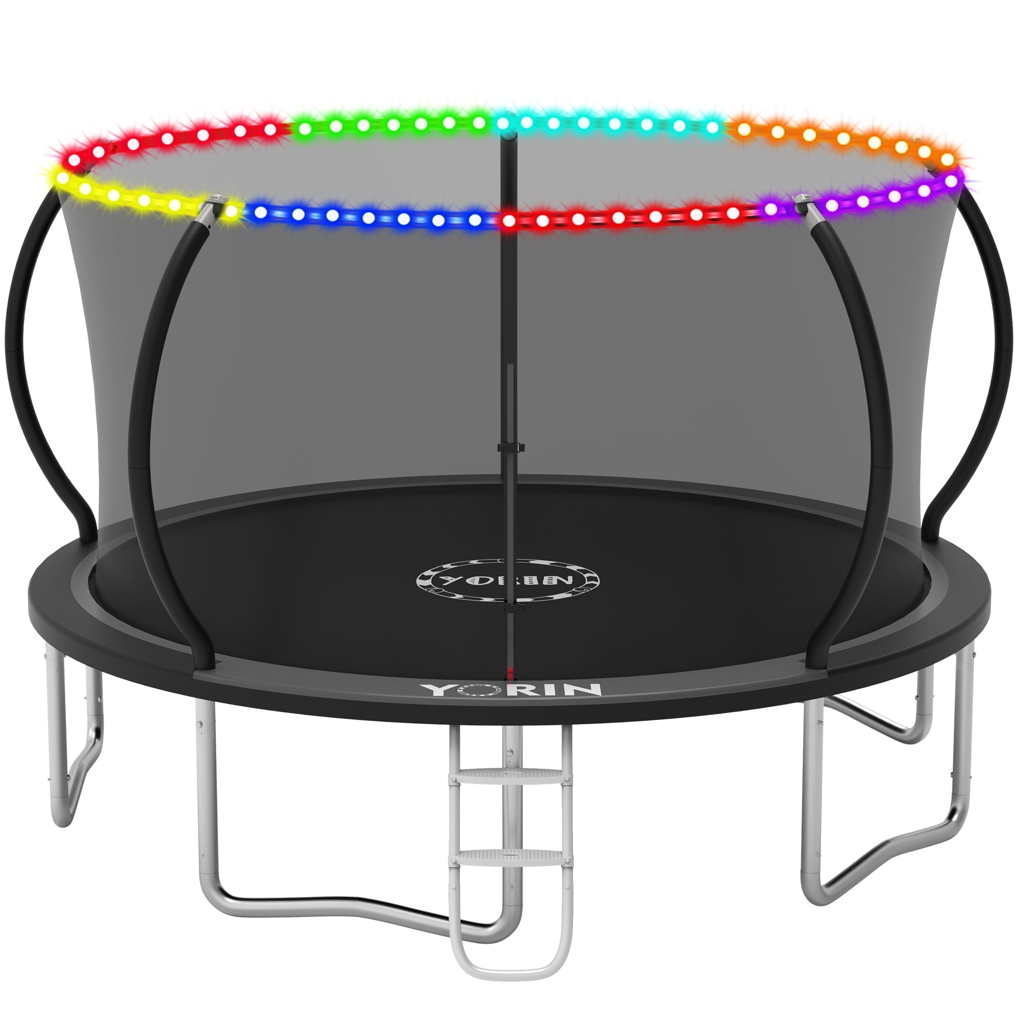YORIN Trampoline for 5-6 Kids, 14 FT 8 FT 10FT 12FT Trampoline for Adults with Enclosure Net, Ladder, Light, 1400LBS Weight Capacity Outdoor Round Recreational Trampoline, Heavy Duty Trampoline