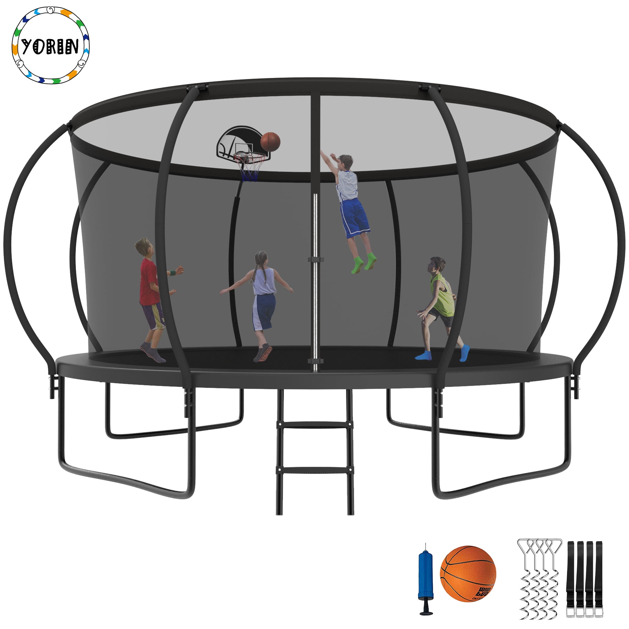 YORIN Trampoline for 78 Kids, 14 FT Trampoline for Adults with Enclosure Net, Basketball Hoop