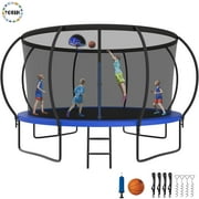 YORIN Trampoline for 7-8 Kids, 14 FT Trampoline for Adults with Enclosure Net, Basketball Hoop, Ladder, 1400LBS Weight Capacity Outdoor Recreational Trampoline, Heavy Duty Trampoline