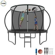 YORIN Trampoline, 8FT Trampoline with Enclosure Net, 800LBS Trampoline for 2-3 Kids Adults, Backyard Trampoline with Basketball Hoop, Ladder, Outdoor Heavy Duty Pumpkin Trampoline