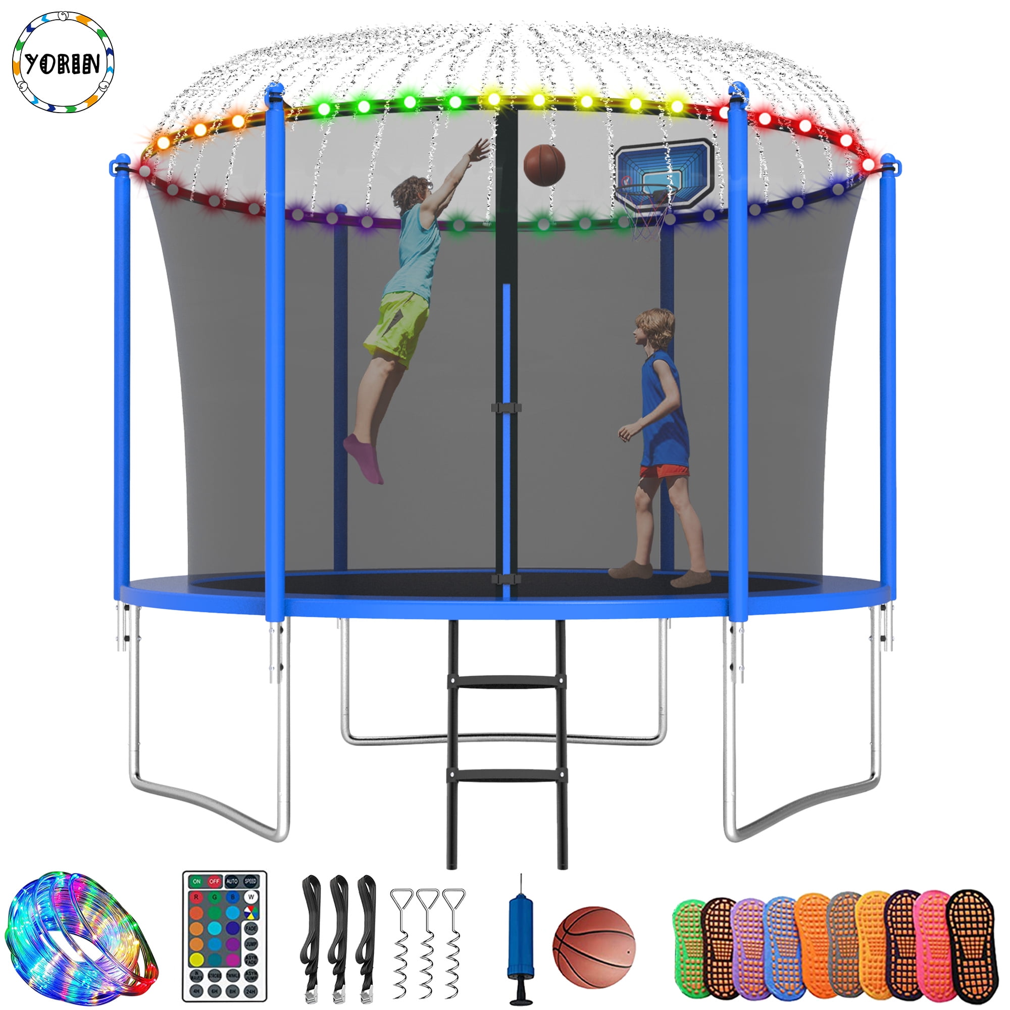 YORIN Trampoline, 8FT Trampoline with Enclosure Net, 800LBS Trampoline