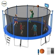 YORIN Trampoline with Enclosure for Adults Kids, 1500LBS 16FT 15FT 14FT 12FT Trampoline with Basketball Hoop, Outdoor Trampoline with Ladder, Heavy-Duty Round Trampoline for Backyard