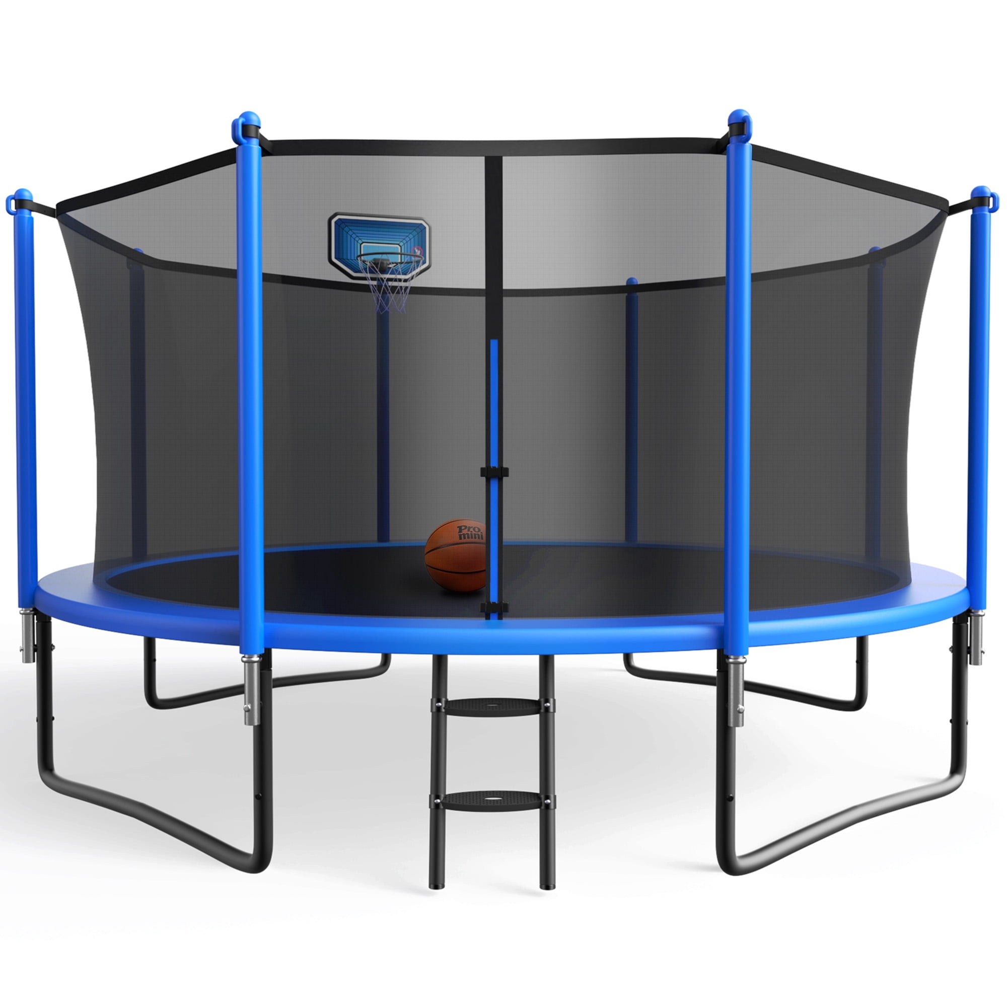 YORIN Trampoline with Enclosure Net, 1200LBS 12FT Trampoline for 4-5 Kids Adults, Recreational Trampolines with Basketball Hoop, Ladder, Galvanized Outdoor Heavy Duty Trampoline