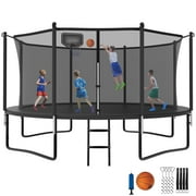 YORIN Trampoline with Enclosure Net, 1400LBS 14FT Trampoline for 5-6 Kids Adults, Recreational Trampolines with Basketball Hoop, Ladder, Galvanized Outdoor Heavy Duty Trampoline