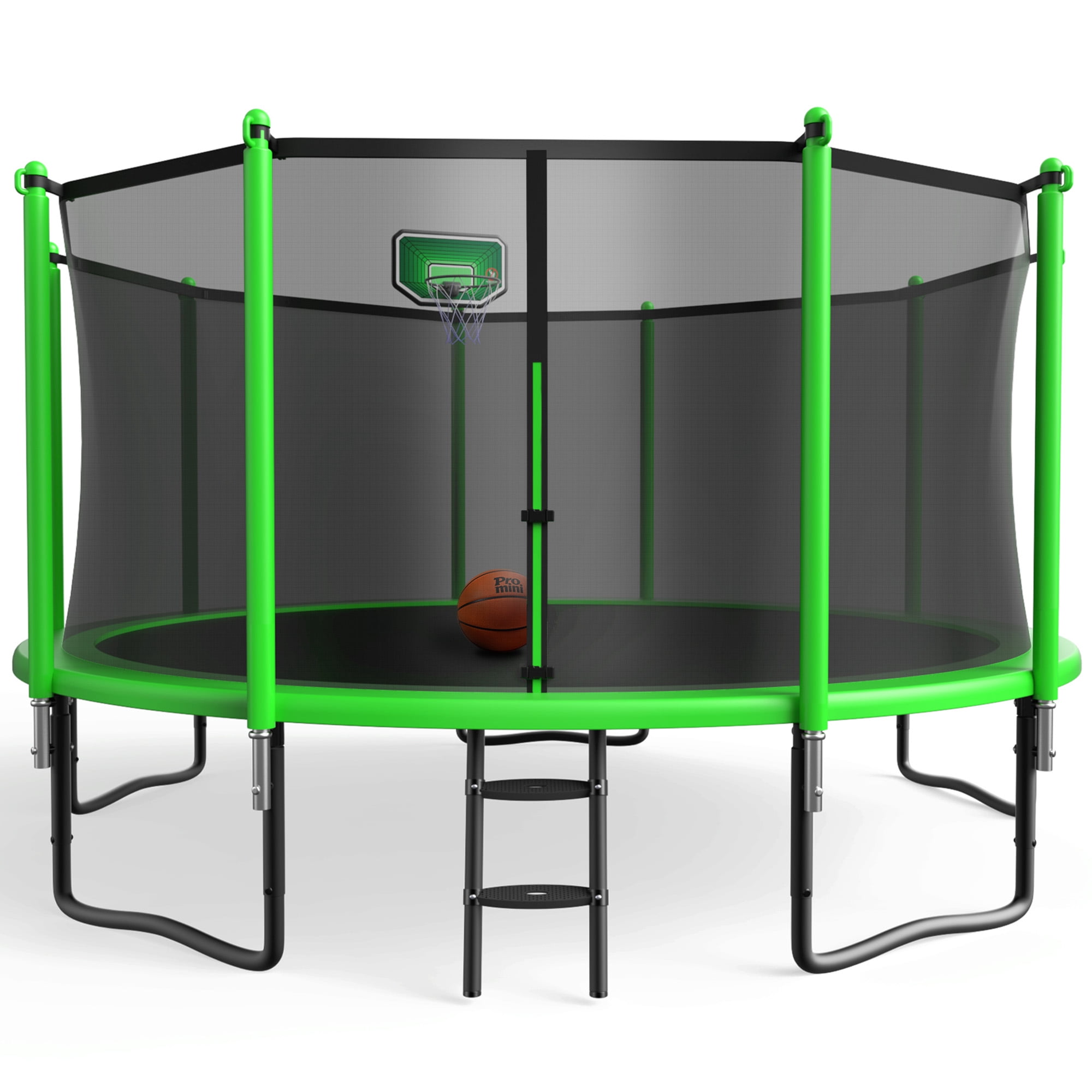 YORIN Trampoline with Enclosure Net, 1400LBS 14FT Trampoline for 5-6 Kids Adults, Recreational Trampolines with Basketball Hoop, Ladder, Galvanized Outdoor Heavy Duty Trampoline