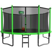 YORIN Trampoline with Enclosure Net, 1400LBS 14FT Trampoline for 5-6 Kids Adults, Recreational Trampolines with Basketball Hoop, Ladder, Galvanized Outdoor Heav