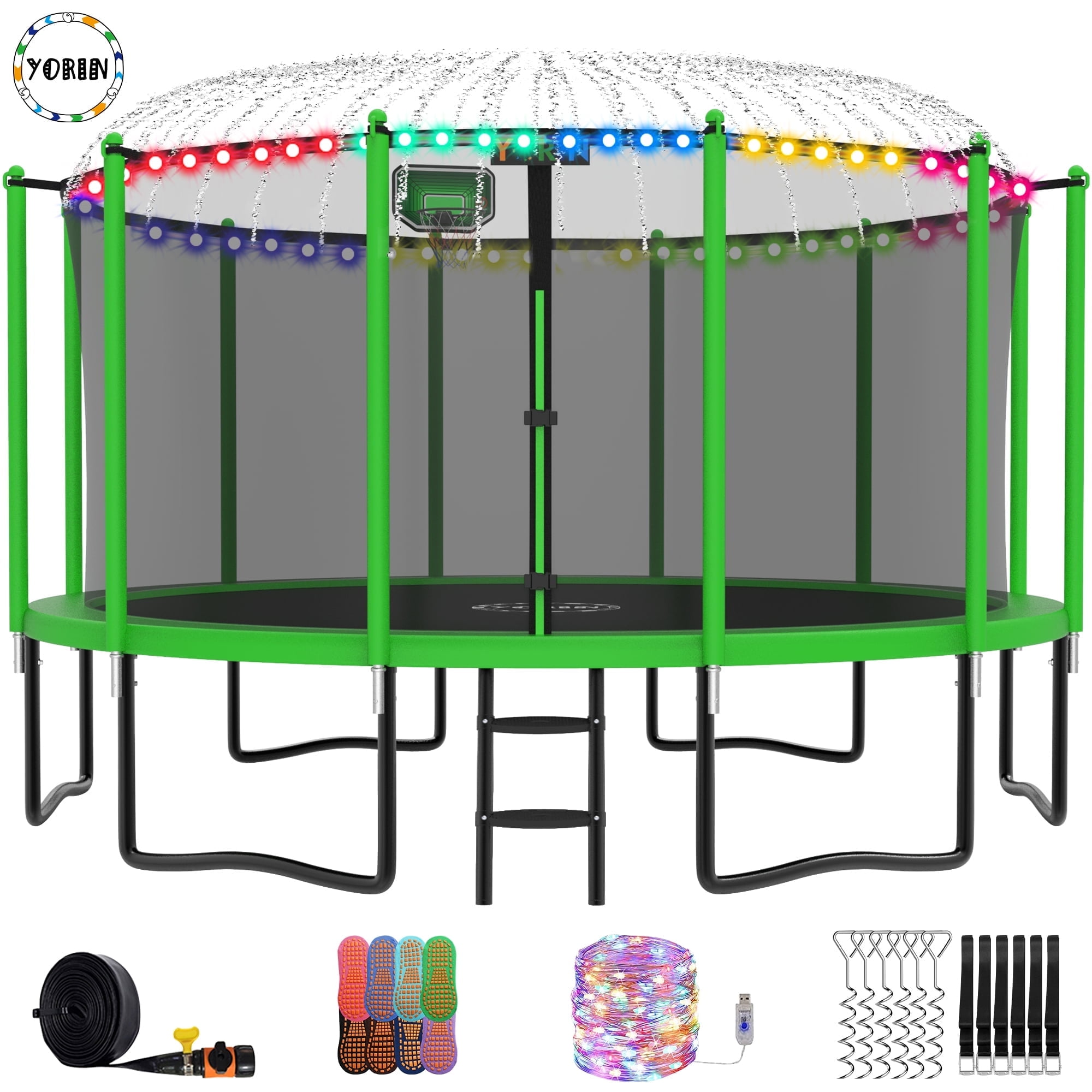 YORIN 15FT Kids & Adults Trampoline with Enclosure Net, Basketball Hoop ...