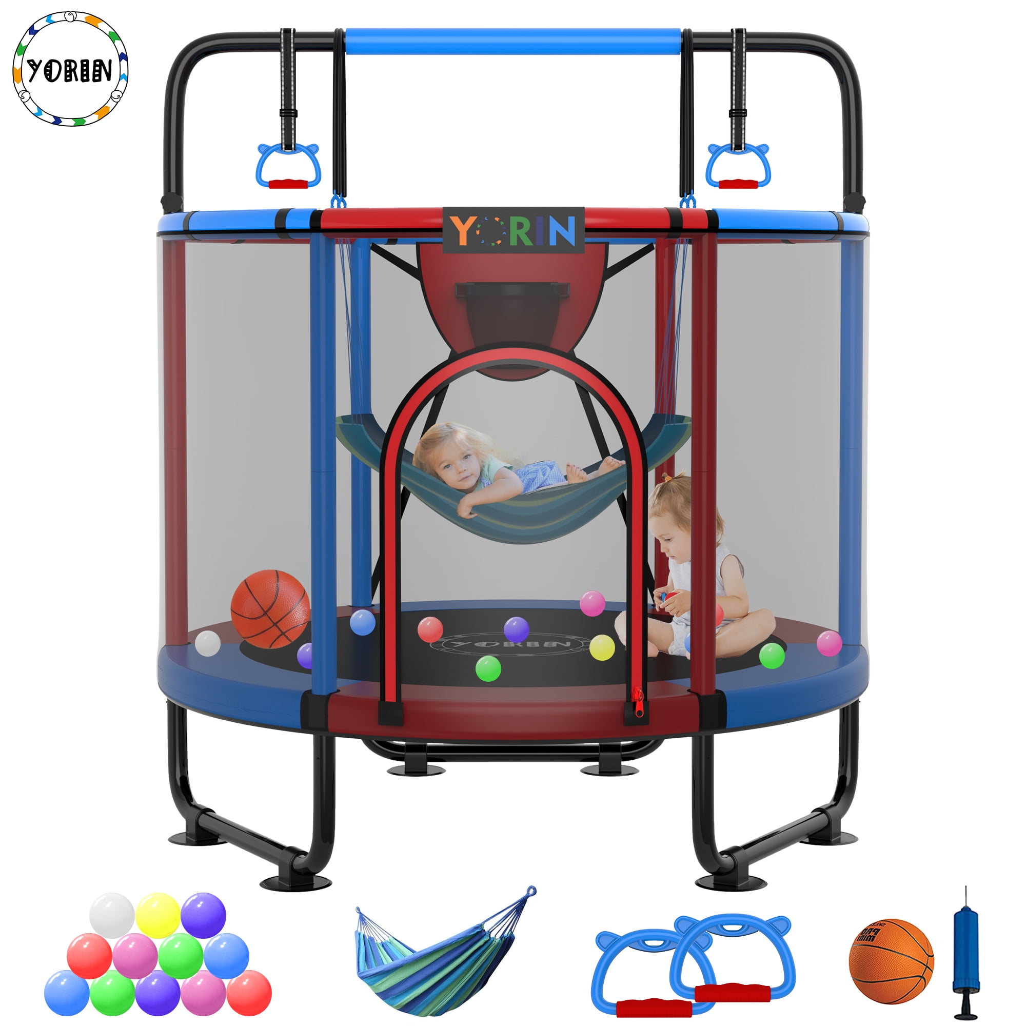 Trampoline, Adjustable Baby Toddler Trampoline With Basketball Hoop Swing Sandbag Ocean Balls 440lbs Indoor Outdoor Toddler Trampoline With Enclosure Net P 40862721