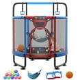 thumbnail image 1 of YORIN Trampoline for Kids, 55'' Toddler Mini Trampoline with Enclosure Net, Basketball Hoop, 4.5FT Indoor/Outdoor Kids Trampoline with Swing, Adjustable Gymnastics Bars, Gifts for Boys Girls, 500LBS, 1 of 7
