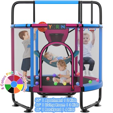 5ft Kids Trampoline With Safety Enclosure – 60\" Indoor/Outdoor, Adjustable Gymnastics Bar, For Ages 1-12, Pink
