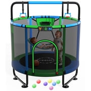 YORIN Trampoline for Kids, 5FT Toddler Mini Trampoline with Enclosure Net, Basketball Hoop, 60'' Indoor/Outdoor Kids Trampoline with Swing, Adjustable Gymnastic