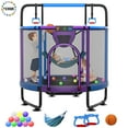 thumbnail image 1 of YORIN Trampoline for Kids, 65'' Toddler Mini Trampoline with Enclosure Net, Basketball Hoop, 5.5FT Indoor/Outdoor Kids Trampoline with Swing, Adjustable Gymnastics Bars, Gifts for Boys Girls, 650LBS, 1 of 7