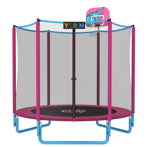 YORIN Trampoline for Kids, 66'' Mini Trampoline for Toddlers with Enclosure Net and Basketball Hoop, 5.5FT Indoor/Outdoor Kids Round Trampoline Gifts for Kids Ages 1-8, No-Gap Spring Cover