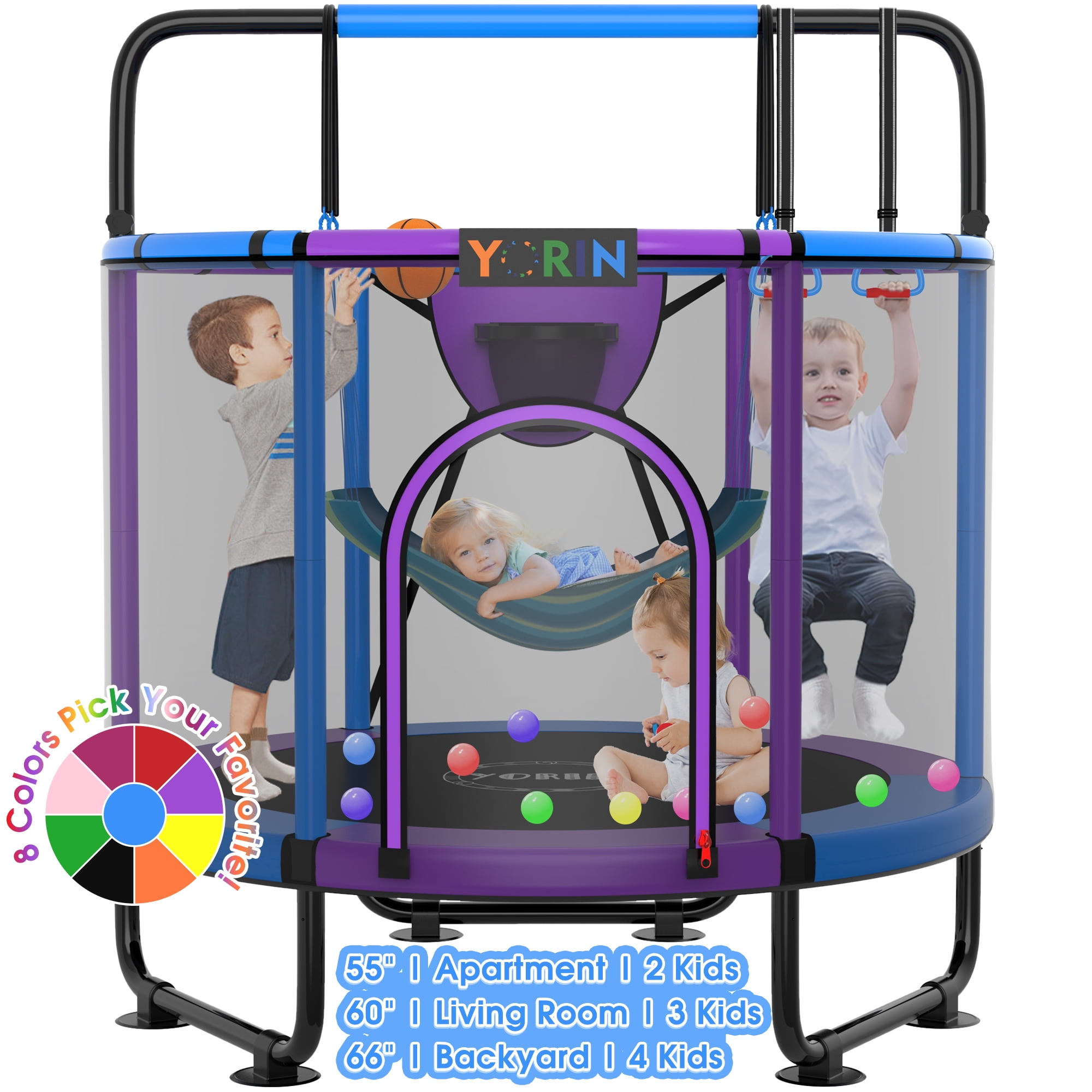 YORIN Kids 60'' Trampoline with Swing, Net, Hoop, Gymnastic