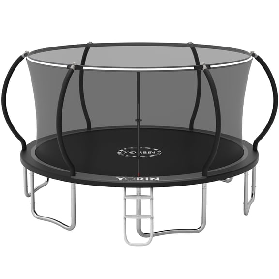 YORIN Trampoline, 16FT 14FT 12FT Trampoline with Enclosure Net, 1500LBS Trampoline for 8-9 Kids Adults, Outdoor Trampoline with Ladder, Anti-Rust Backyard Heavy Duty Recreational Round Trampoline