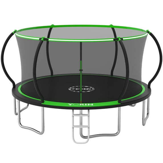 YORIN Trampoline, 16FT 14FT 12FT Trampoline with Enclosure Net, 1500LBS Trampoline for 8-9 Kids Adults, Outdoor Trampoline with Ladder, Anti-Rust Backyard Heavy Duty Recreational Round Trampoline