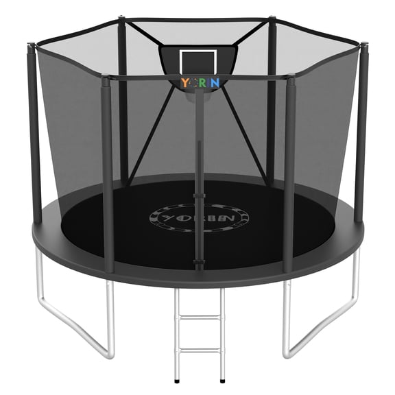 YORIN Trampolines Outdoor, 1000LBS 10FT Trampoline for Kids and Adults, Backyard Heavy Duty Trampoline with Enclosure Net, Basketball Hoop, Ladder, Birthday Gift