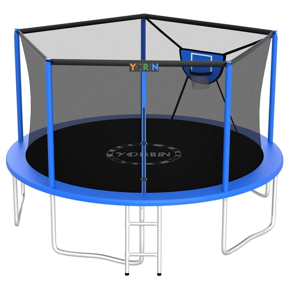 YORIN Trampolines Outdoor, 1400LBS 14FT Trampoline for Kids and Adults, Backyard Heavy Duty Trampoline with Enclosure Net, Basketball Hoop, Ladder, Birthday Gift