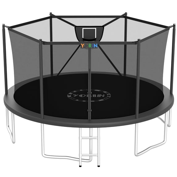 YORIN Trampolines Outdoor, 1500LBS 16FT Trampoline for Kids and Adults, Backyard Heavy Duty Trampoline with Enclosure Net, Basketball Hoop, Ladder, Birthday Gift