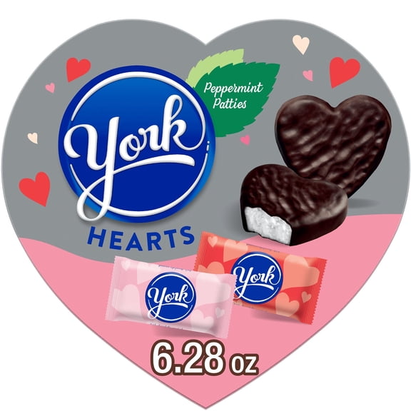 YORK Dark Chocolate Peppermint Patties Hearts, Valentine's Candy Gift Box, 6.28 oz