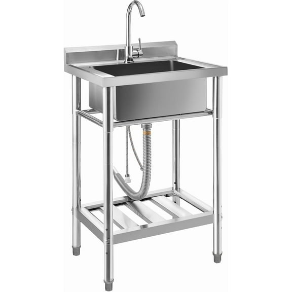 YORKING Stainless Steel Utility Sink, Free Standing Single Bowl Kitchen Commercial Sink Set with Cold and Hot Water Pipe for Laundry Room Farmhouse Indoor and Outdoor (22 inch)