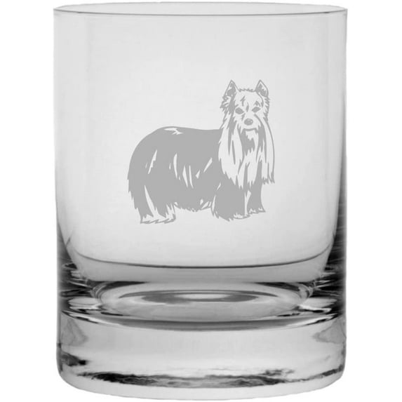 YORKSHIRE TERRIER Dog Themed Etched 10.25oz Crystal Rocks Whisky Glass