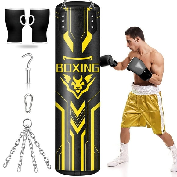 YORWHIN Hanging Punching Bag for Adults, 4FT PU Heavy Boxing Bags with Chain Ceiling Hook, Boxing Training Equipment for Training Muay Thai Karate Kickboxing Taekwondo Home Gym,Unfilled