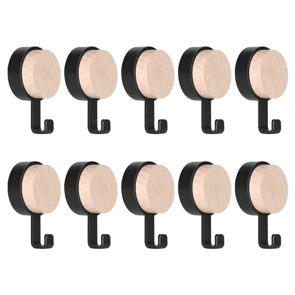YOSADIER 10Pcs Black Punch-Free Wall Mounted Home Hooks for Bathroom Kitchen Stylish Sturdy Wooden Hooks
