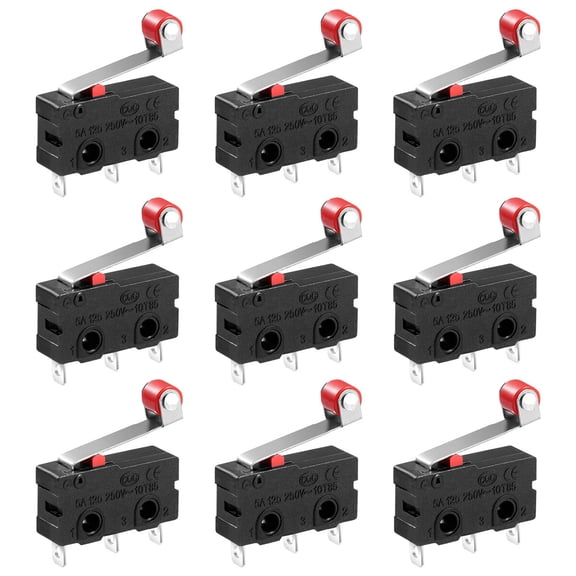 YOSADIER 10Pcs Micro Lever Switch Black Roller Arm Spdt Momentary 250V 5A 3 Pin Electrical Component