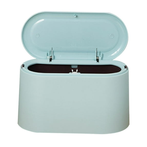 YOSADIER Blue Desktop Trash Can with Pop Up Lid for Office Countertop Plastic Waste Container