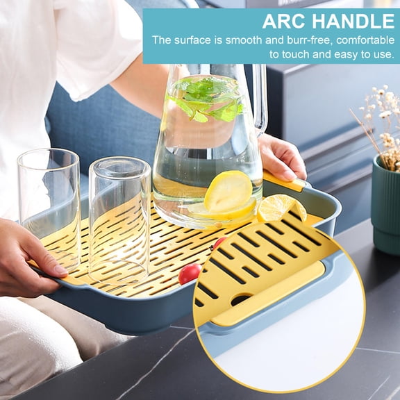 YOSADIER 1Pc Blue Kitchen Drain Tray Plastic Bowl Filter Tray with Double Layer Design